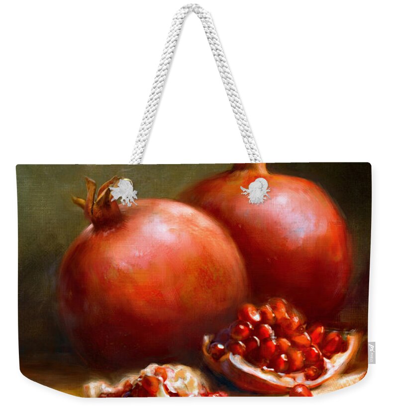 Pomegranates Weekender Tote Bag featuring the painting Pomegranates by Robert Papp