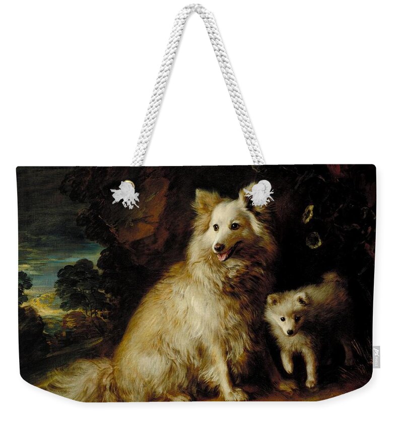 Thomas Gainsborough Weekender Tote Bag featuring the painting Pomeranian Bitch and Puppy by Thomas Gainsborough