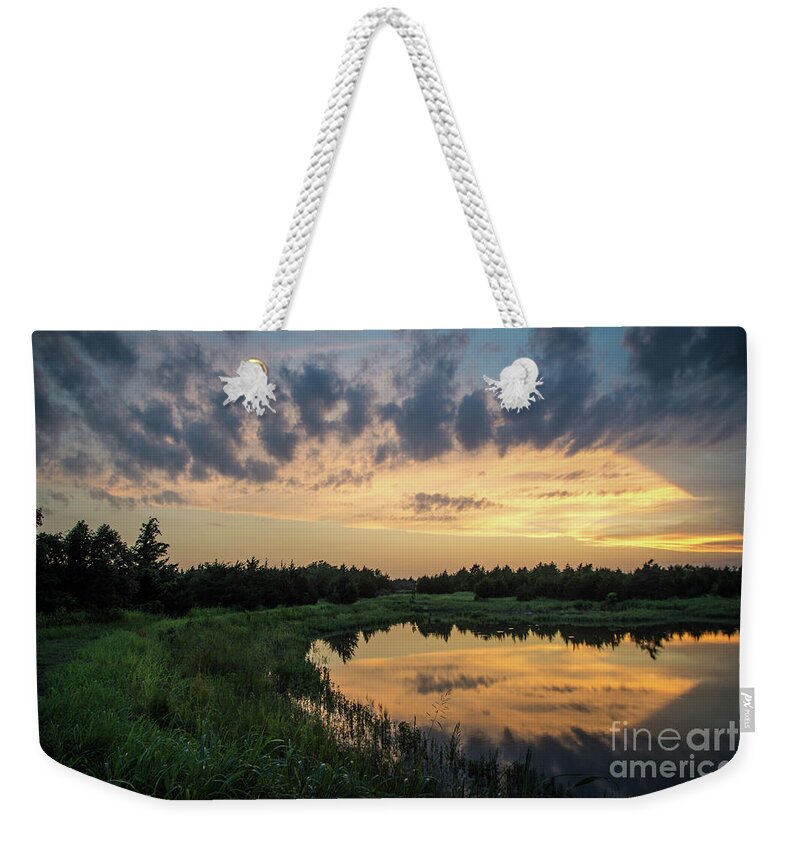 Pond Weekender Tote Bag featuring the photograph Pond and Sunset by Cheryl McClure