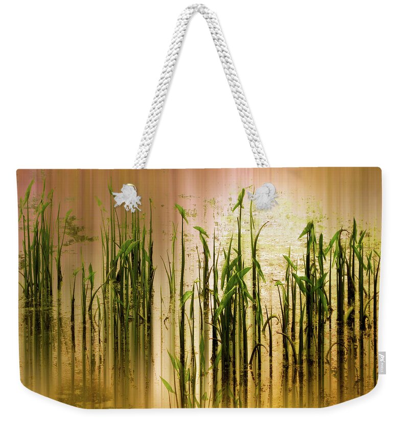 Grass Weekender Tote Bag featuring the photograph Pond Grass Abstract  by Jessica Jenney