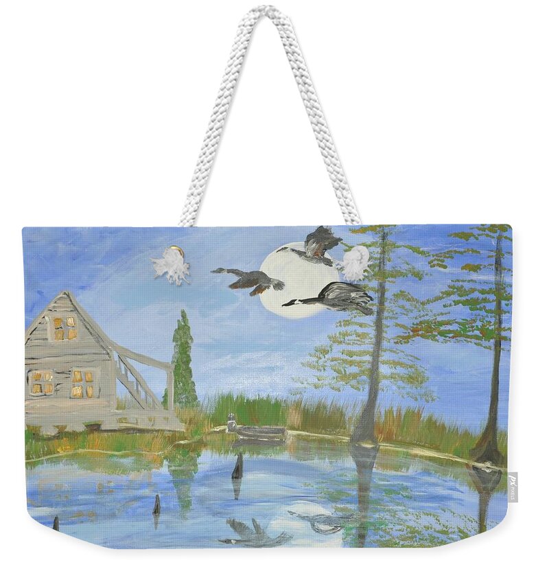 Pond Weekender Tote Bag featuring the painting Pond in Acadiana by Seaux-N-Seau Soileau