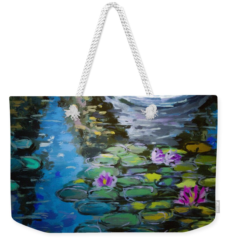 Pond Weekender Tote Bag featuring the painting Pond In Monet Garden by Vit Nasonov