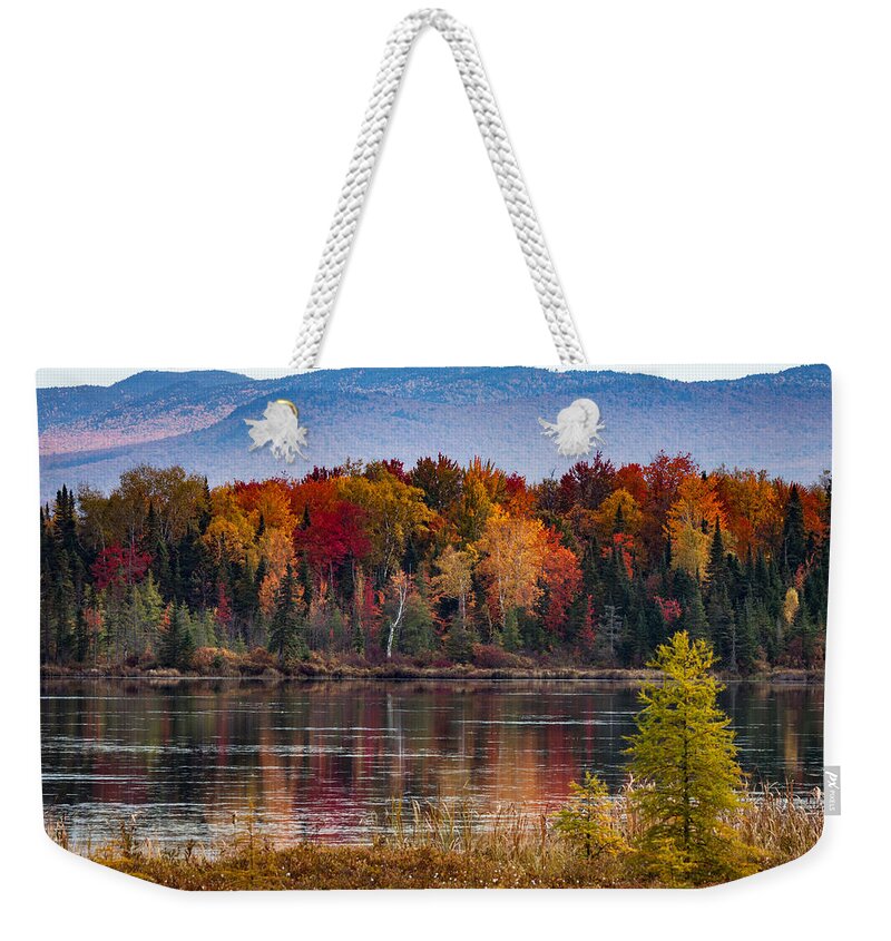 Pondicherry Wildlife Conservation Weekender Tote Bag featuring the photograph Pondicherry fall foliage reflection by Jeff Folger