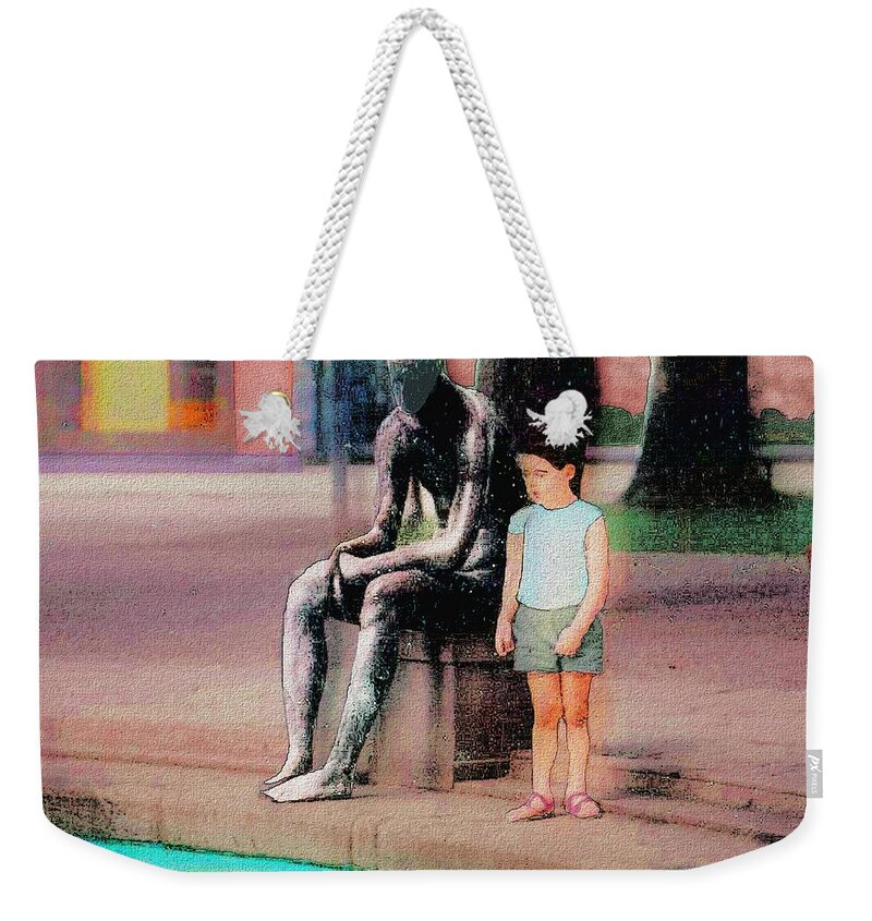 Statue Weekender Tote Bag featuring the painting Pool of Answers by Cliff Wilson