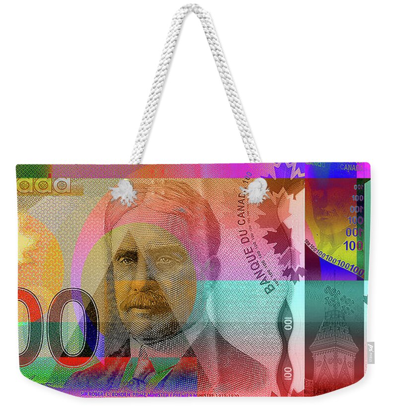 'visual Art Pop' By Serge Averbukh Weekender Tote Bag featuring the digital art Pop-Art Colorized New One Hundred Canadian Dollar Bill by Serge Averbukh