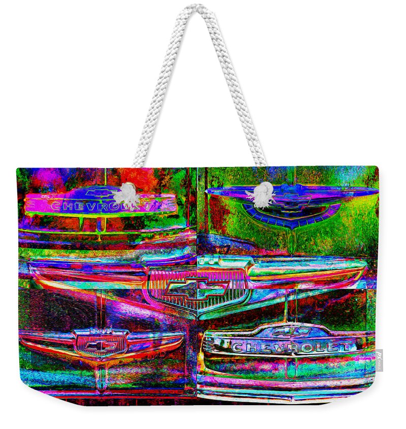 Pop Art Chevy Weekender Tote Bag featuring the photograph PoP aRt Chevrolet by Mike McGlothlen