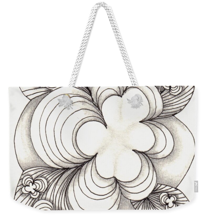 Zentangle Weekender Tote Bag featuring the drawing Popcloud Blossom by Jan Steinle