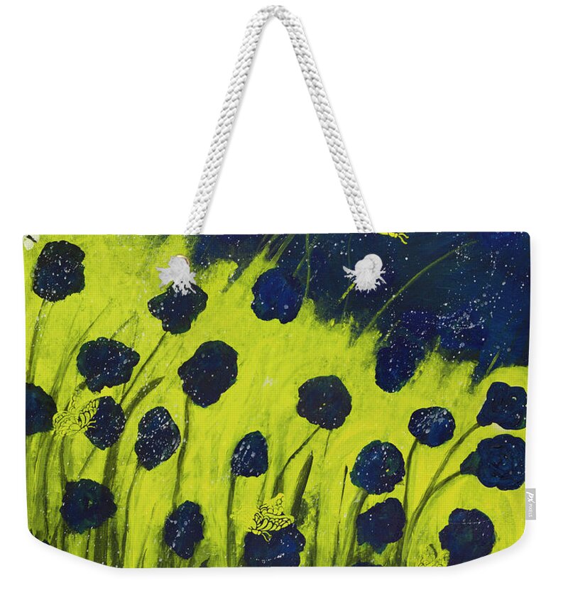 Fine Art Painting Weekender Tote Bag featuring the painting Poppies and Butterflies in the Meadow by Catalina Walker