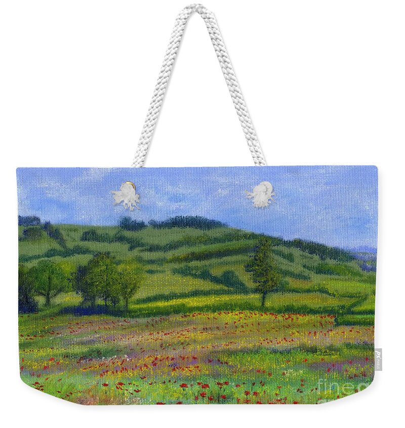 Red Poppies Weekender Tote Bag featuring the pastel Red Poppies in Cribyn Fields by Edward McNaught-Davis