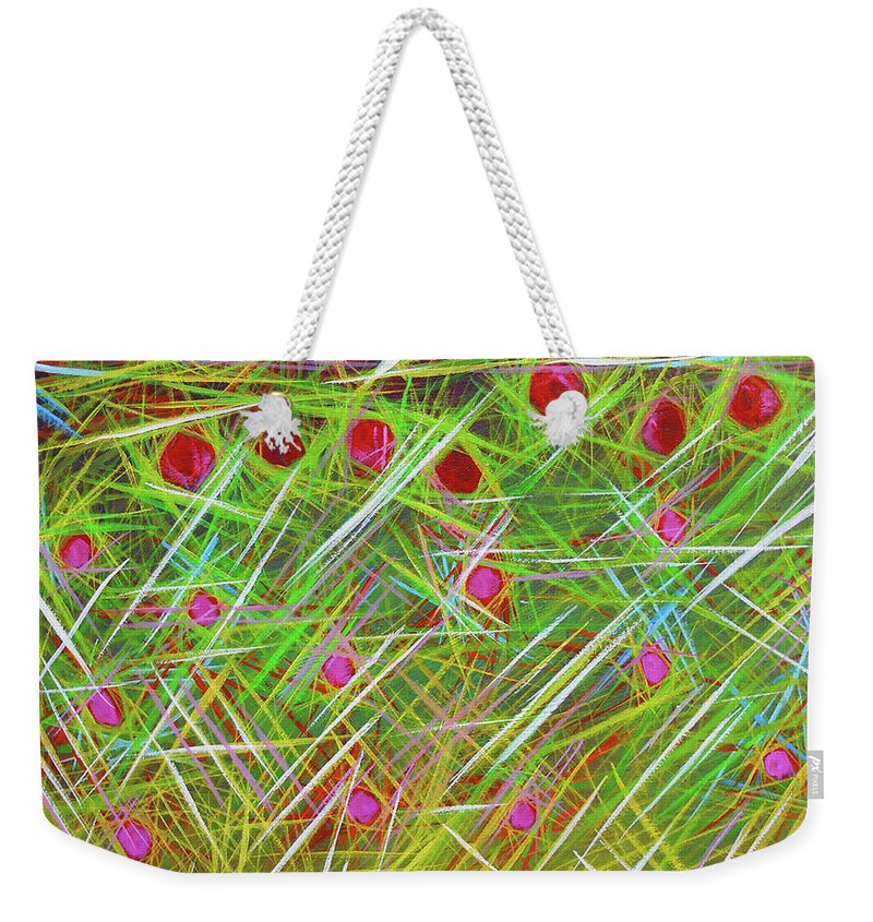 Greens Weekender Tote Bag featuring the painting Popping Up by Angela Treat Lyon