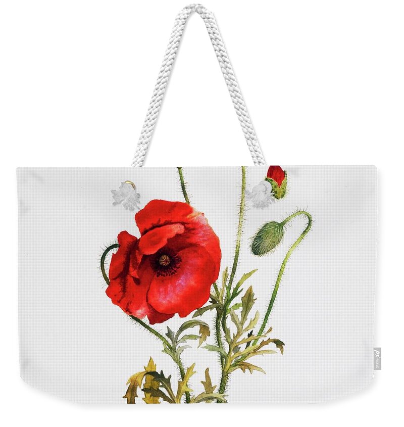 Poppy Weekender Tote Bag featuring the painting Poppy by Attila Meszlenyi
