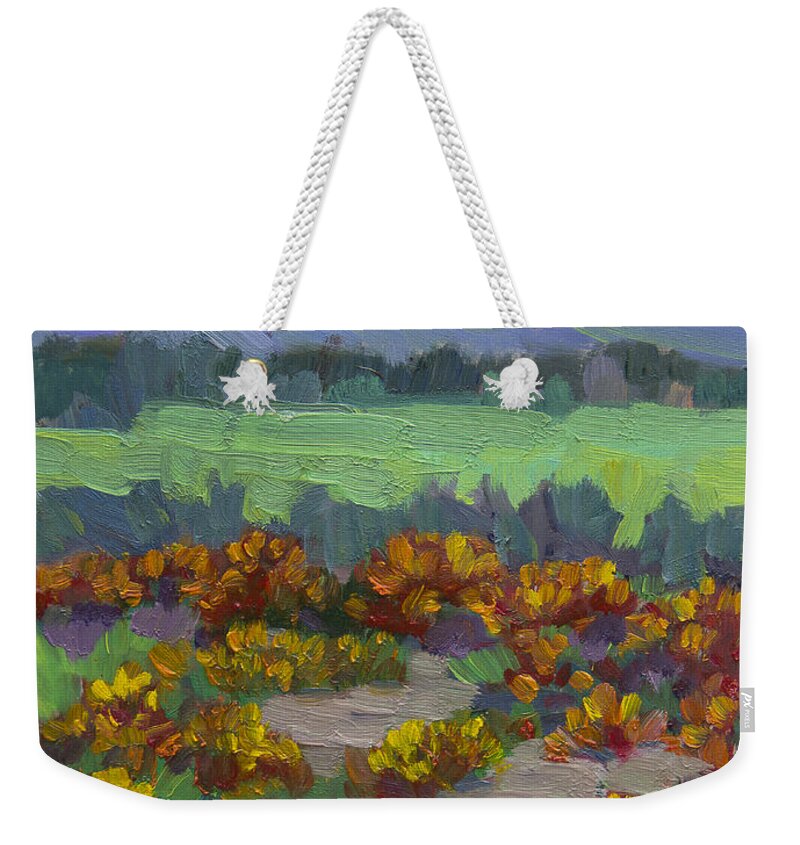 Poppy Weekender Tote Bag featuring the painting Poppy Field at Fort Apache Indian Reservation by Diane McClary