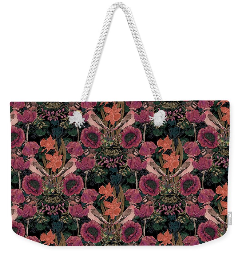 Poppy Weekender Tote Bag featuring the digital art Poppy Ogee Rose Pink by Deborah Runham