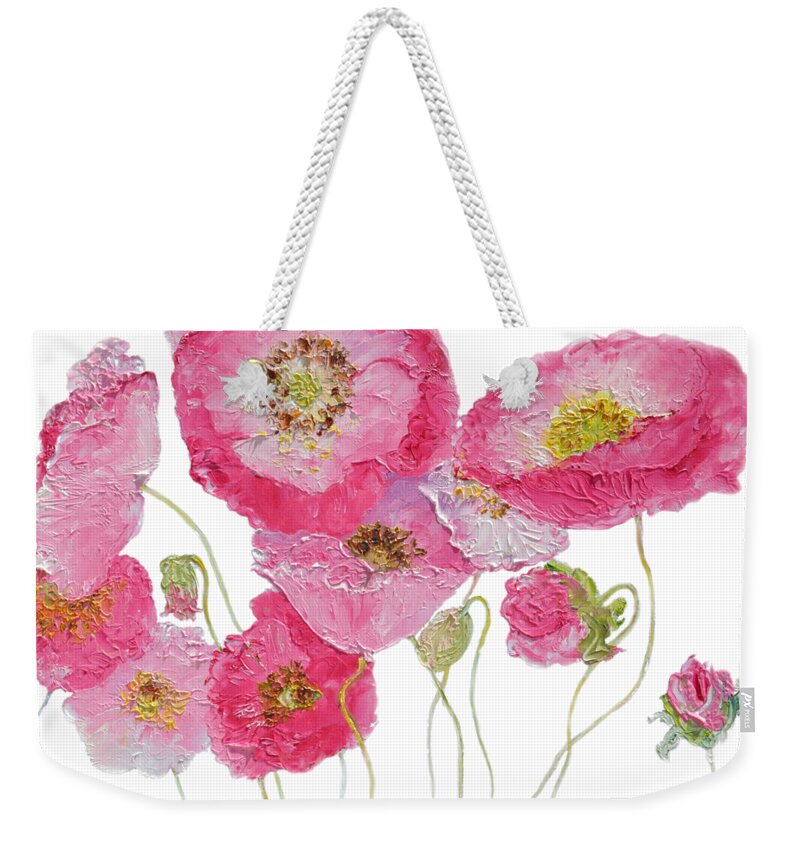 Poppies Weekender Tote Bag featuring the painting Poppy painting on white background by Jan Matson