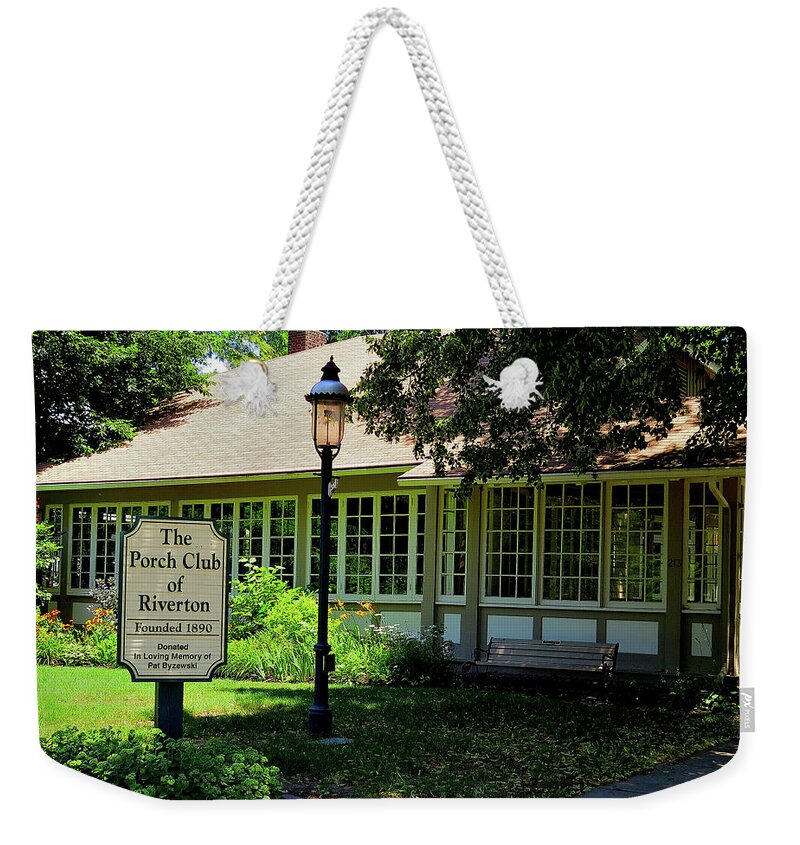 Porch Club Riverton Weekender Tote Bag featuring the photograph Porch Club of Riverton New Jersey by Linda Stern