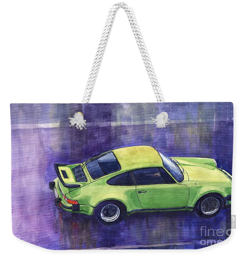 Shevchukart Weekender Tote Bag featuring the painting Porsche 911 turbo green by Yuriy Shevchuk