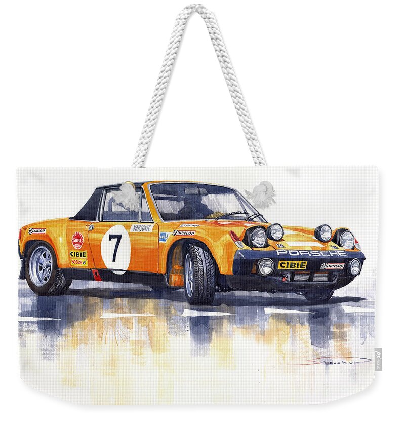 Shevchukart Weekender Tote Bag featuring the painting Porsche 914-6 GT Rally by Yuriy Shevchuk
