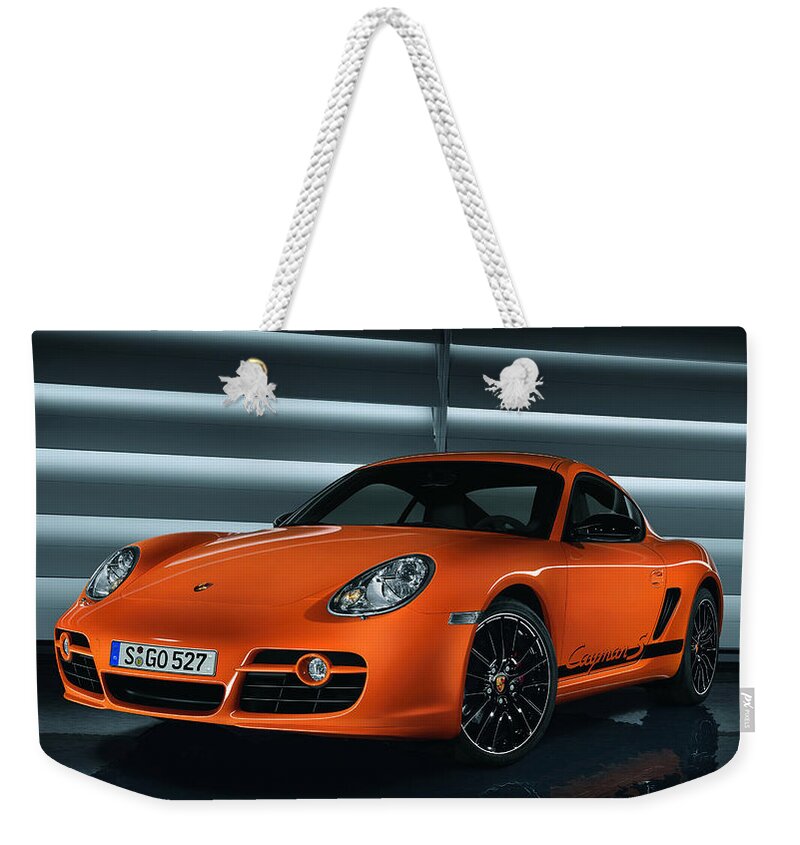 Porsche Cayman S Weekender Tote Bag featuring the photograph Porsche Cayman S by Jackie Russo