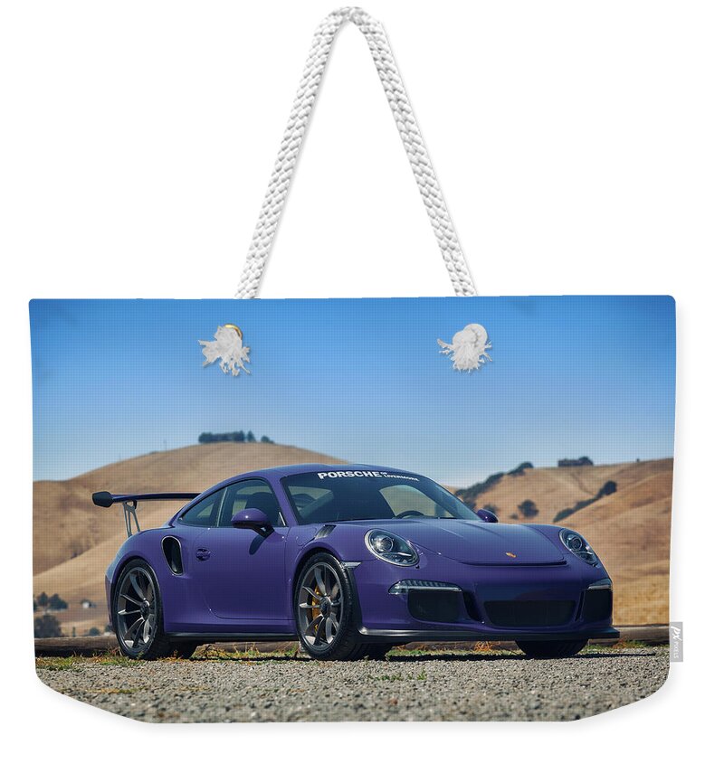 Cars Weekender Tote Bag featuring the photograph #Porsche #GT3RS #Ultraviolet by ItzKirb Photography