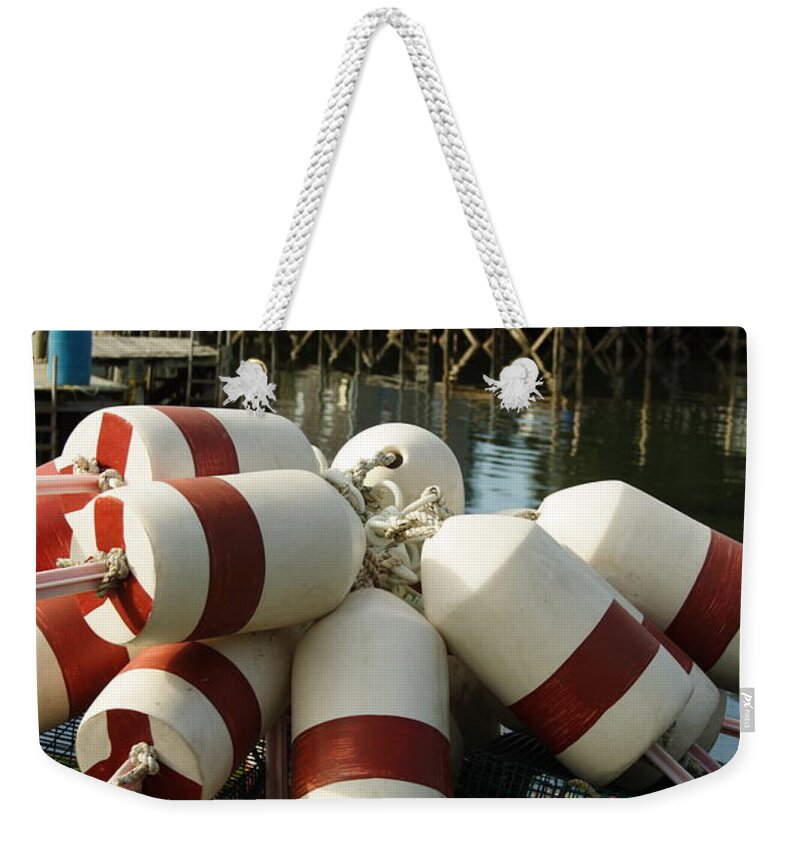 Seascape Weekender Tote Bag featuring the photograph Port Clyde Maine Bouys by Doug Mills