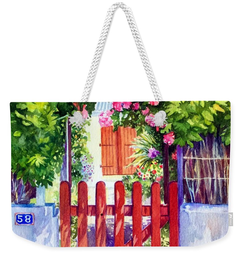 Sables D'olonne Weekender Tote Bag featuring the painting Porte du jardin - La Chaume - Vendee - France by Francoise Chauray