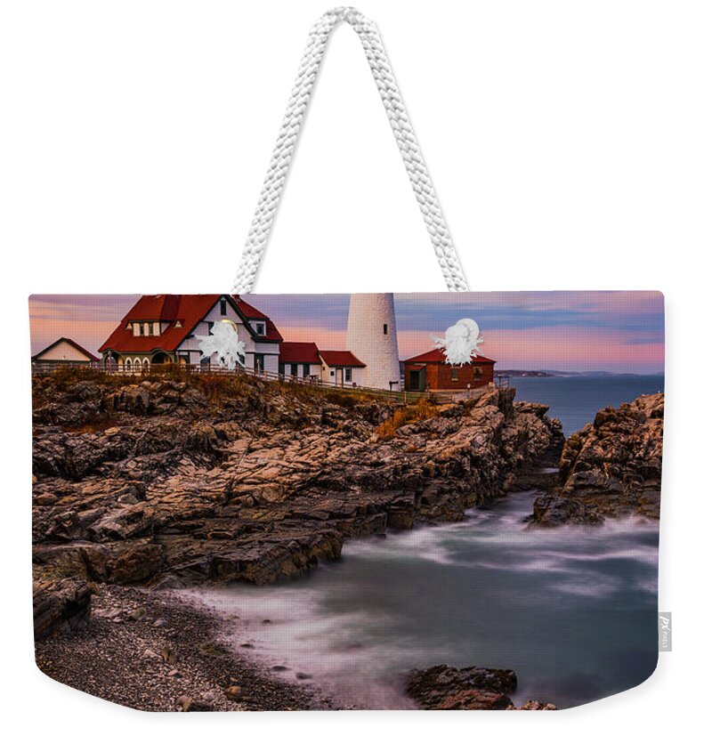 Sunset Weekender Tote Bag featuring the photograph Portland Head by Darren White