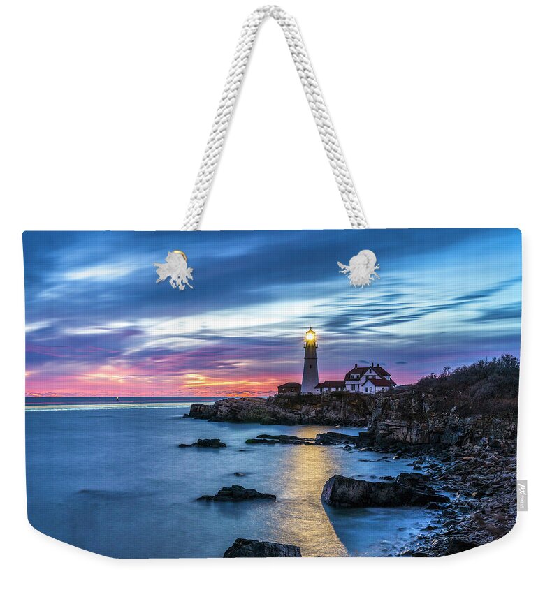  Weekender Tote Bag featuring the photograph Portland Head Light by Bryan Xavier