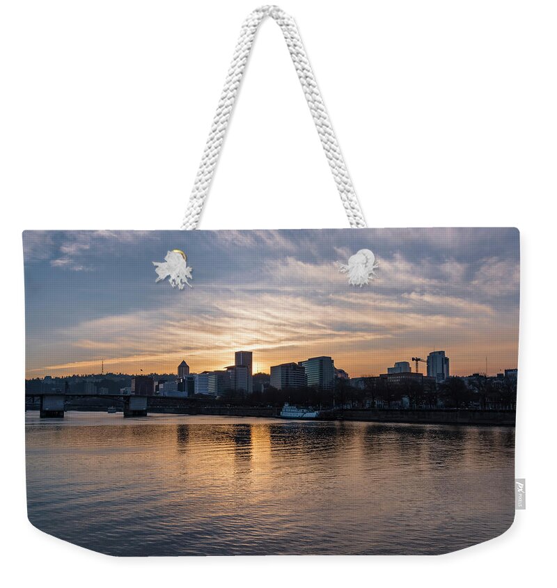 Oregon Weekender Tote Bag featuring the photograph Portland Sunset by Steven Clark
