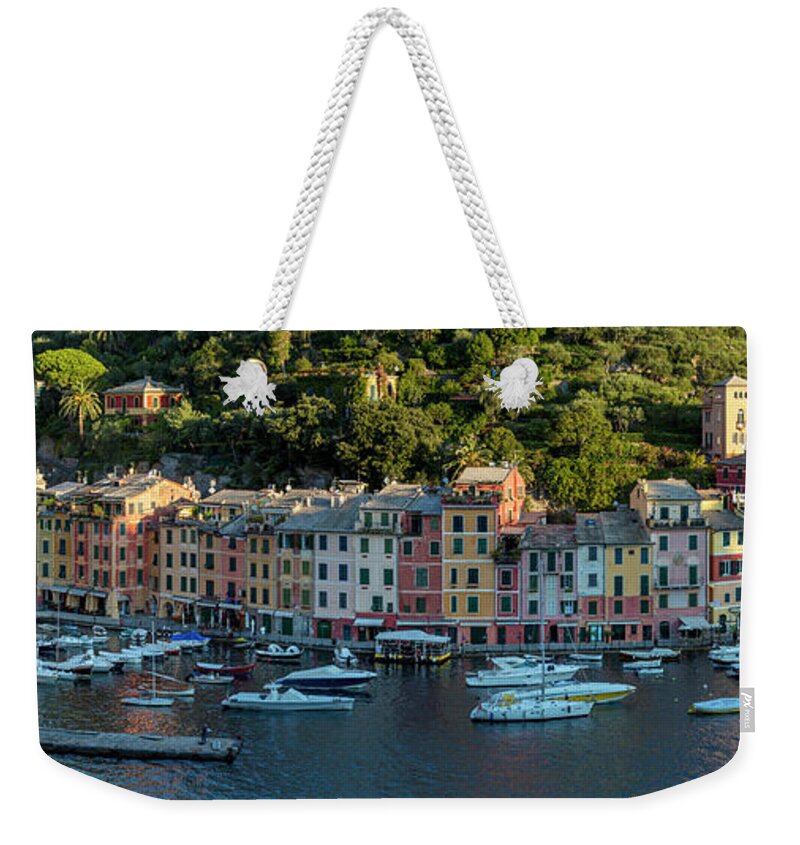 Portofino Weekender Tote Bag featuring the photograph Portofino Morning Panoramic II by Brian Jannsen