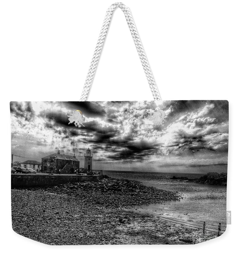 Portpatrick Weekender Tote Bag featuring the photograph Portpatrick in Monochrome by Joan-Violet Stretch