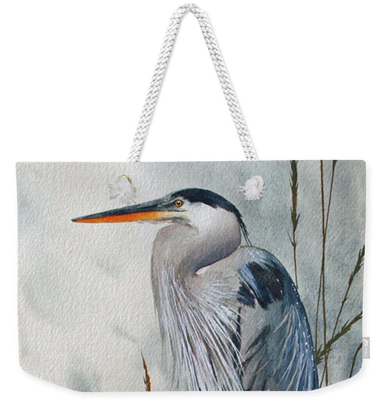 Heron Weekender Tote Bag featuring the painting Portrait in the Wild by James Williamson