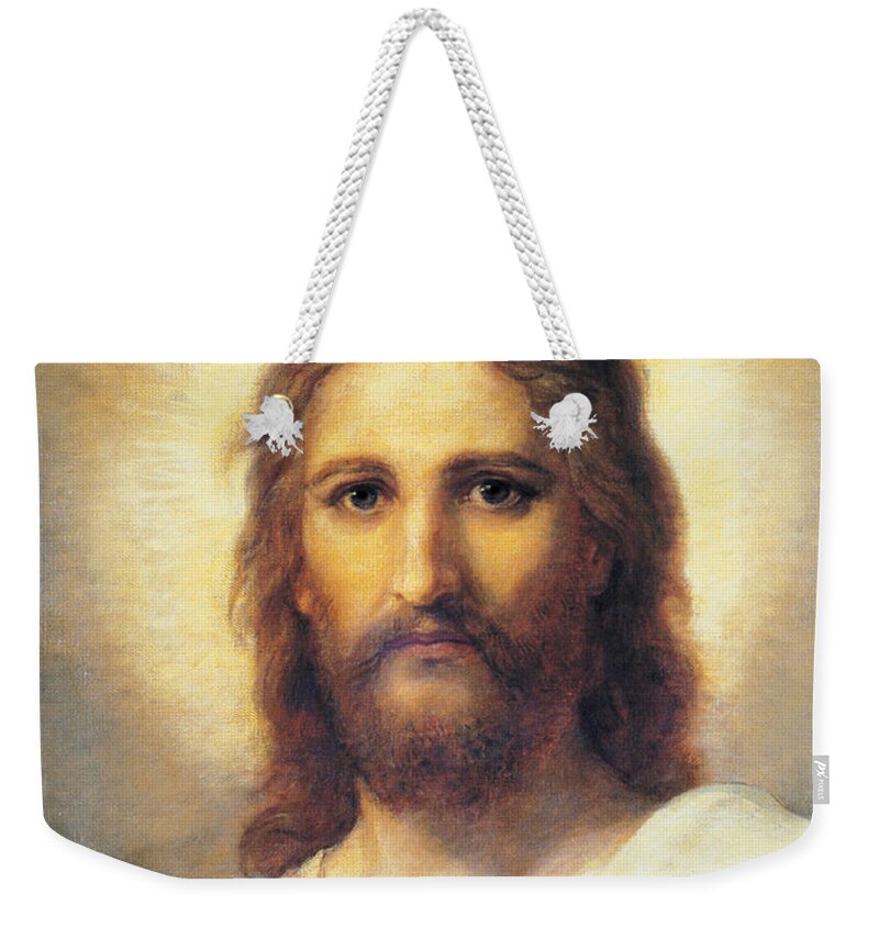 Portrait Jesus Christ Weekender Tote Bag featuring the painting Portrait Of Jesus Christ by Heinrich Hofmann