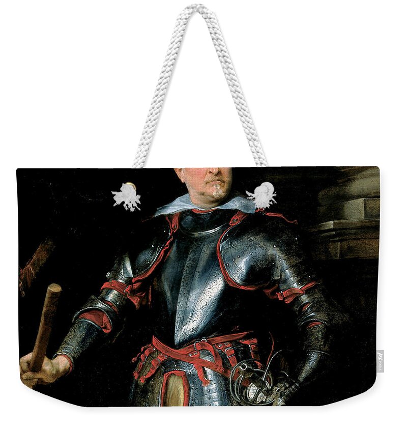 Anthony Van Dyck Weekender Tote Bag featuring the painting Portrait of a Man in Armor by Anthony van Dyck