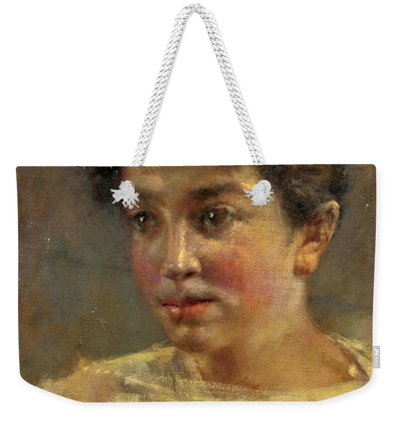 Pio Sanquirico Weekender Tote Bag featuring the painting Portrait of a girl by Pio Sanquirico