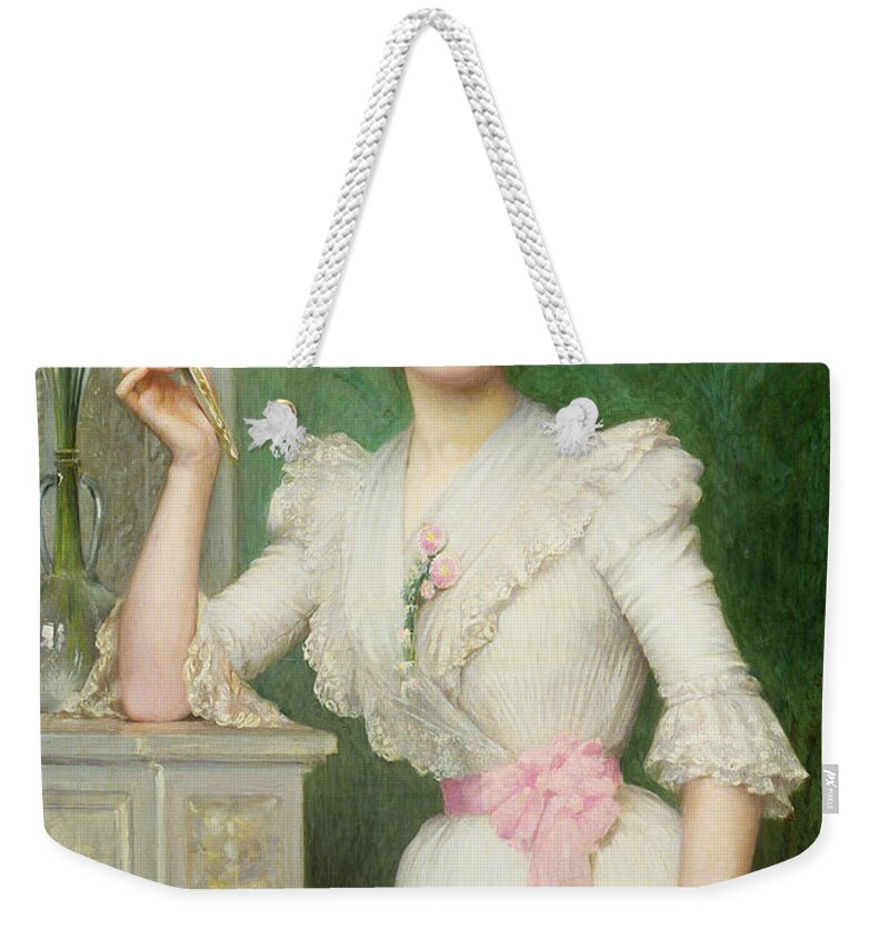 Portrait Weekender Tote Bag featuring the photograph Portrait of a lady holding a fan by Jules-Charles Aviat