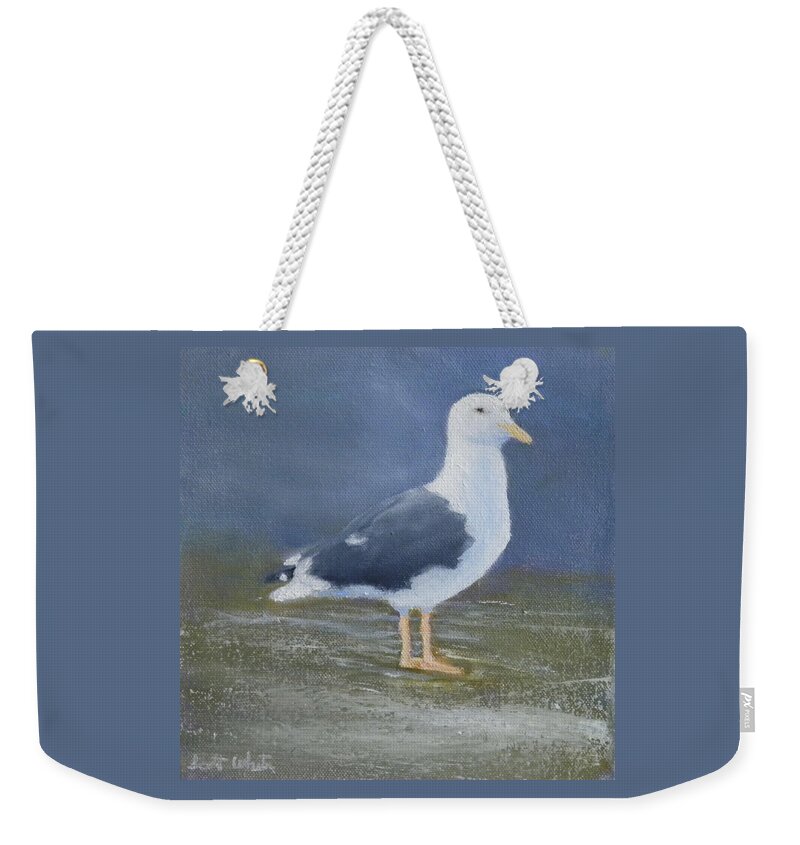 Bird Seagull Seascape Landscape Beach Water Weekender Tote Bag featuring the painting Portrait Of A Seagull by Scott W White