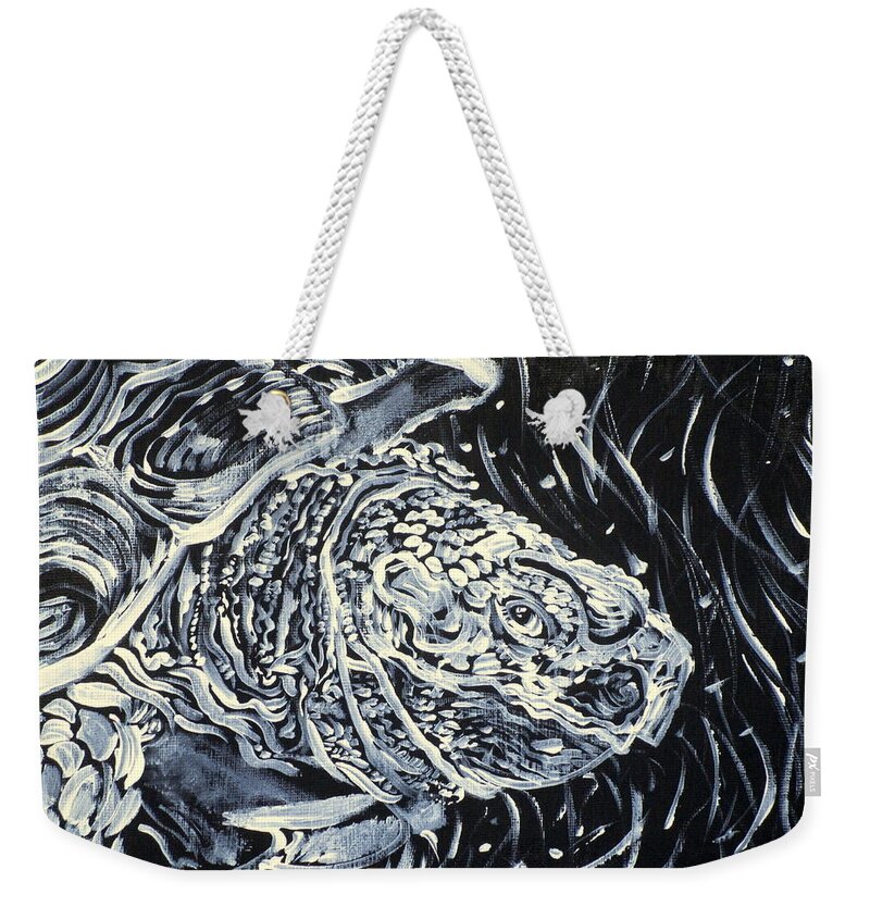 Turtle Weekender Tote Bag featuring the painting Portrait Of A Turtle by Fabrizio Cassetta