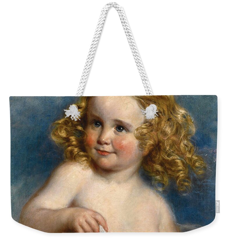 Attributed To Margaret Sarah Carpenter Weekender Tote Bag featuring the painting Portrait of a Young Girl by Attributed to Margaret Sarah Carpenter