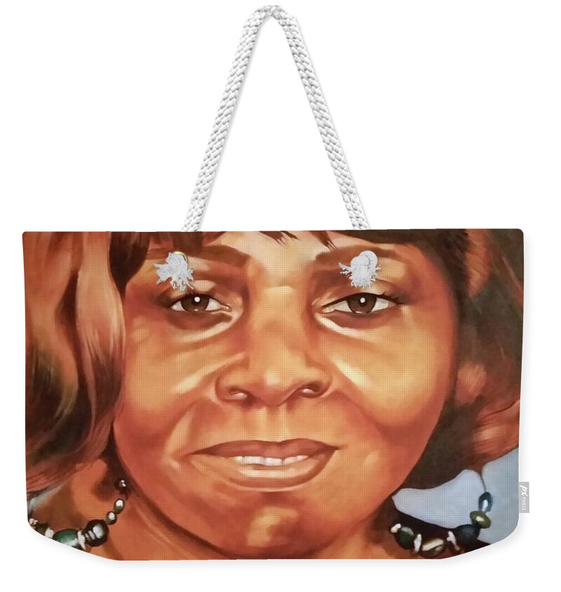 Shawn's Mom Weekender Tote Bag featuring the painting Portrait of Chelsea Batty by Belle Massey