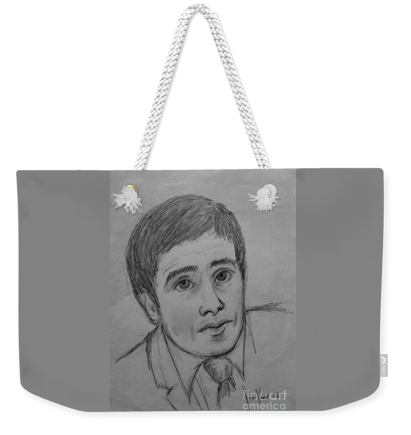 Pencil Portraits Weekender Tote Bag featuring the drawing Portrait of Frank by Joan-Violet Stretch