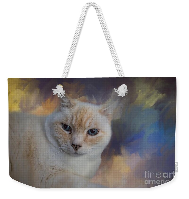 Cat Weekender Tote Bag featuring the mixed media Portrait of Indigo by Eva Lechner