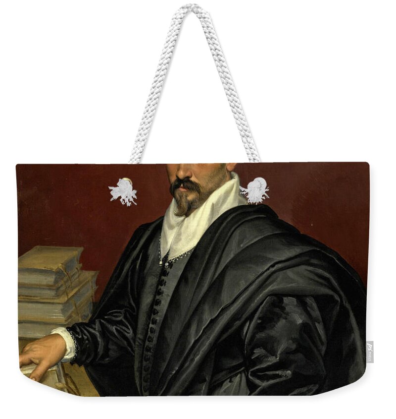 Bartolomeo Passerotti Weekender Tote Bag featuring the painting Portrait of Lope Varona di Villanahue of Burgos half length with a book in his right hand by Bartolomeo Passerotti
