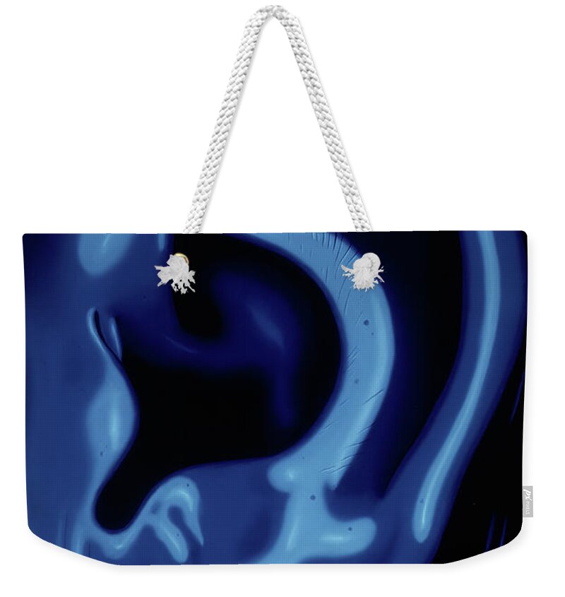  Weekender Tote Bag featuring the painting Portrait of my Ear in Blue by Paxton Mobley