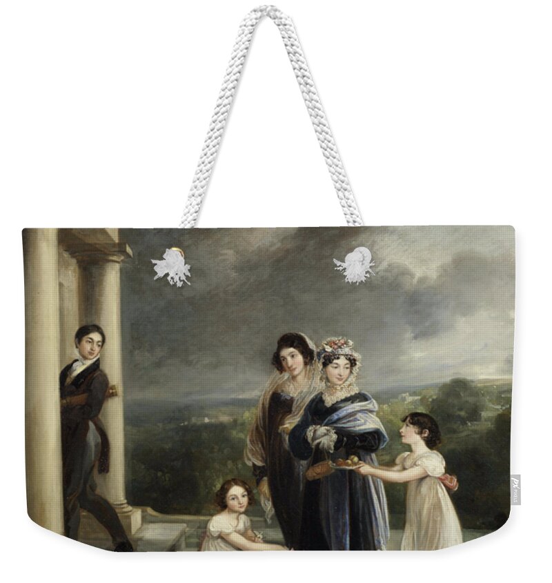 Thomas Barker Of Bath (pontypool 1769-1847 Bath) Portrait Of The Deare Family On The Steps Of Their House Weekender Tote Bag featuring the painting Portrait of the Deare family on the steps of their house by Thomas