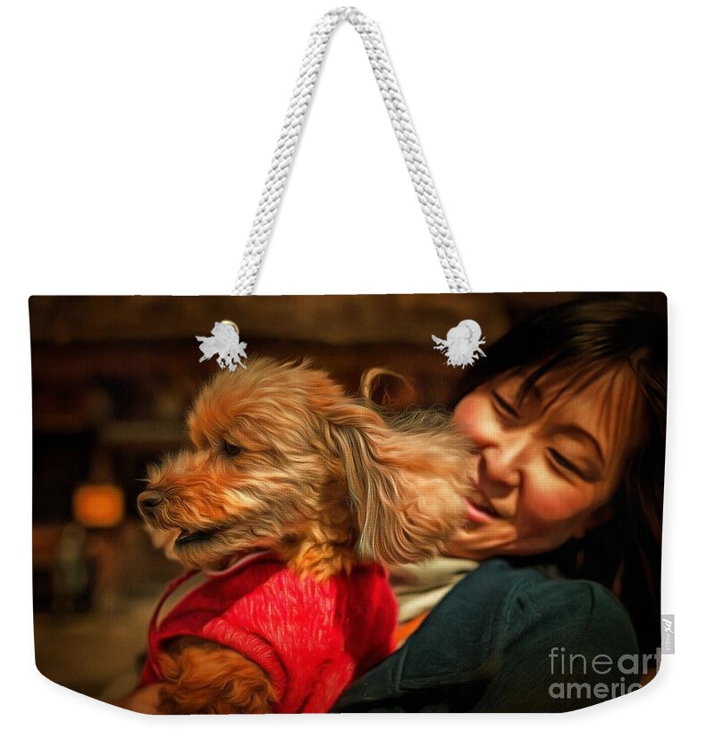 Pet Weekender Tote Bag featuring the digital art Portrait with a Pet by Eva Lechner