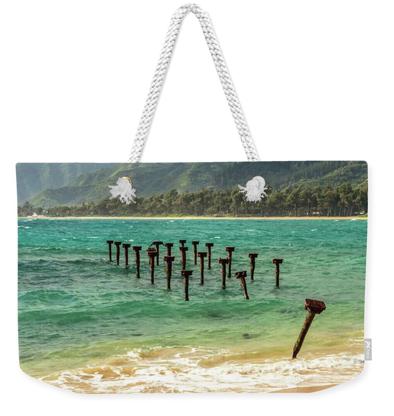 Aqua Weekender Tote Bag featuring the photograph Pounders Beach 7 by Leigh Anne Meeks