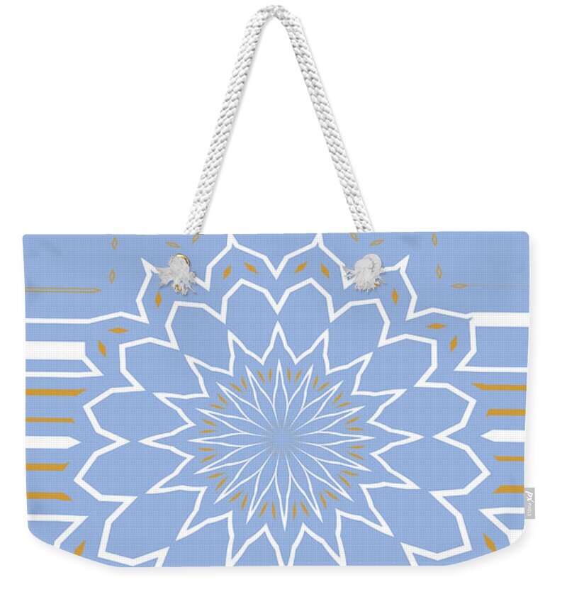 Blue Weekender Tote Bag featuring the digital art Powder Blue Jewels and Abstract Flower by Joy Watson