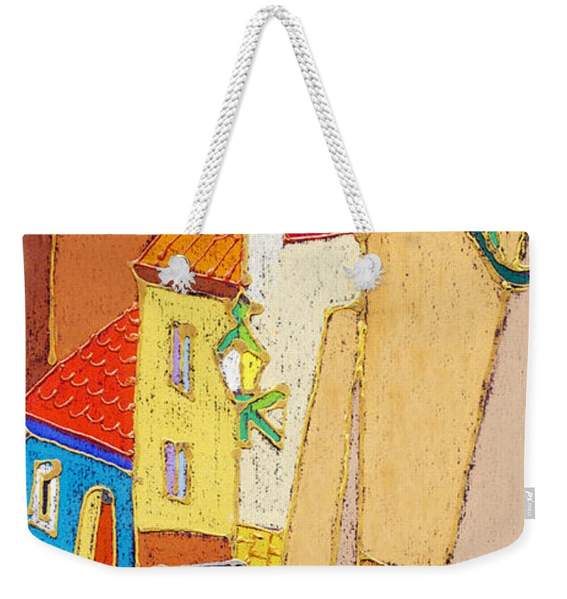 Pastel Weekender Tote Bag featuring the painting Prague Old Street Ceminska Novy Svet by Yuriy Shevchuk