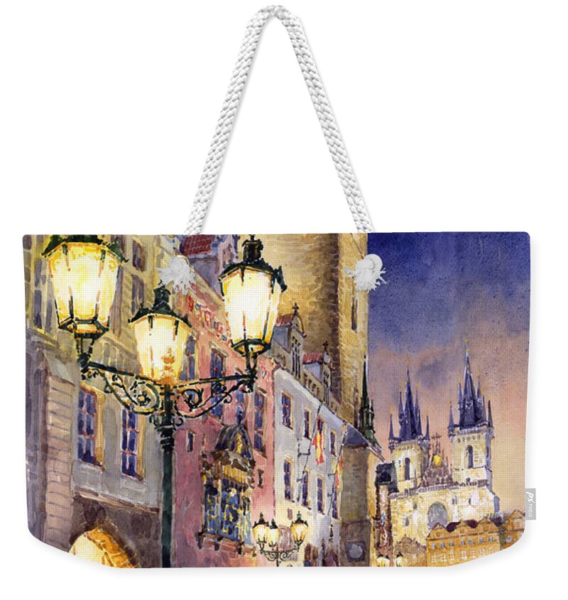 Cityscape Weekender Tote Bag featuring the painting Prague Old Town Square 3 by Yuriy Shevchuk