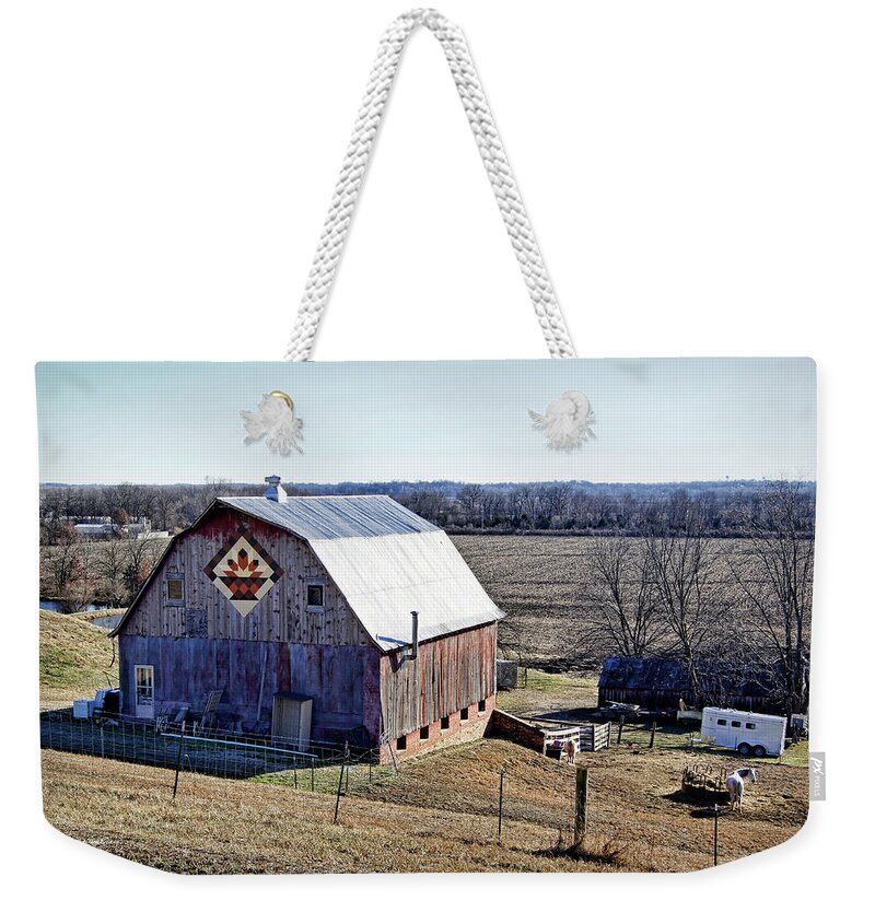 Barn Weekender Tote Bag featuring the photograph Prairie Flower Quilt Barn by Cricket Hackmann